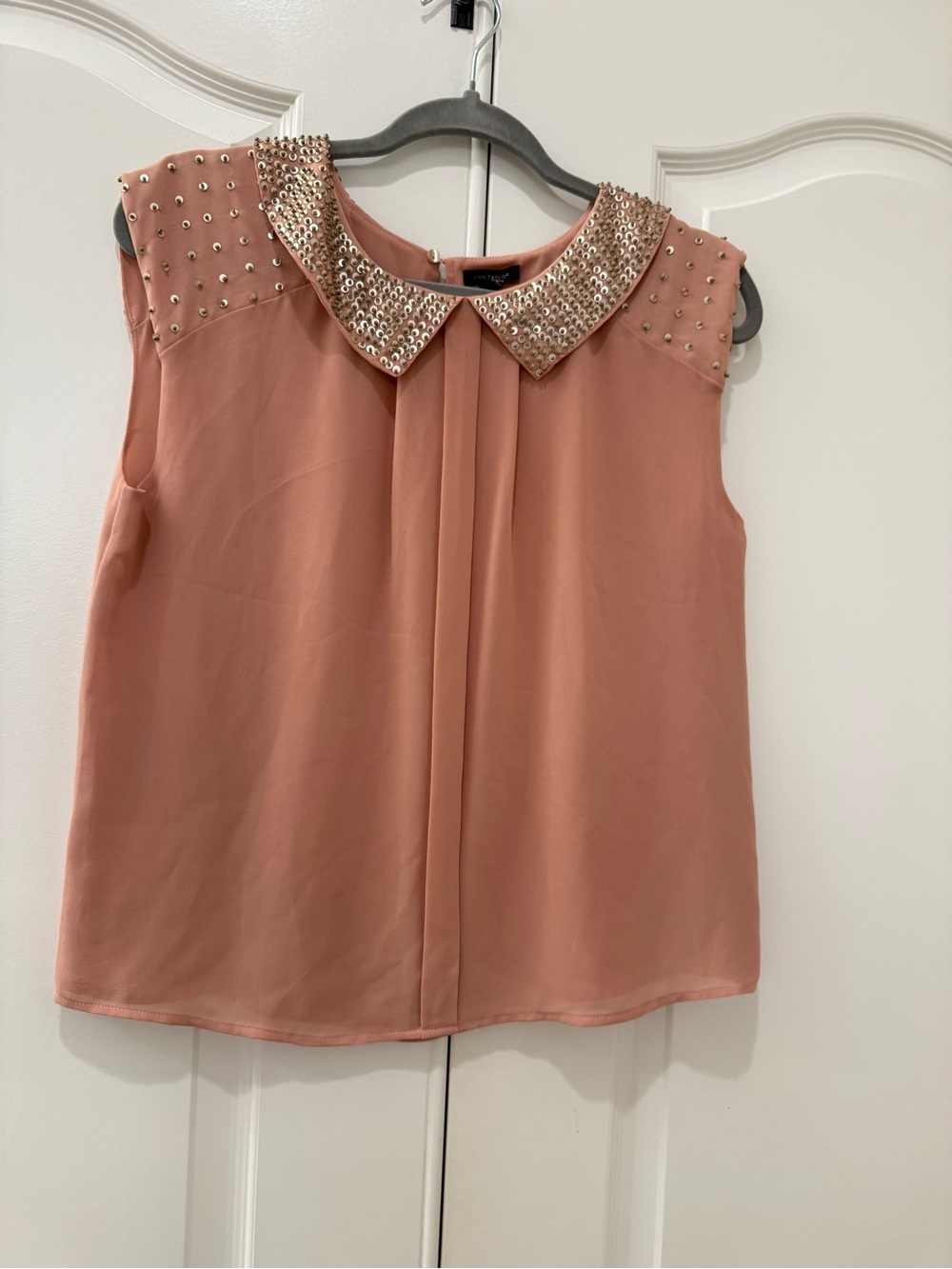 Ann Taylor Rose Blush Jeweled Collar Sleeveless Top